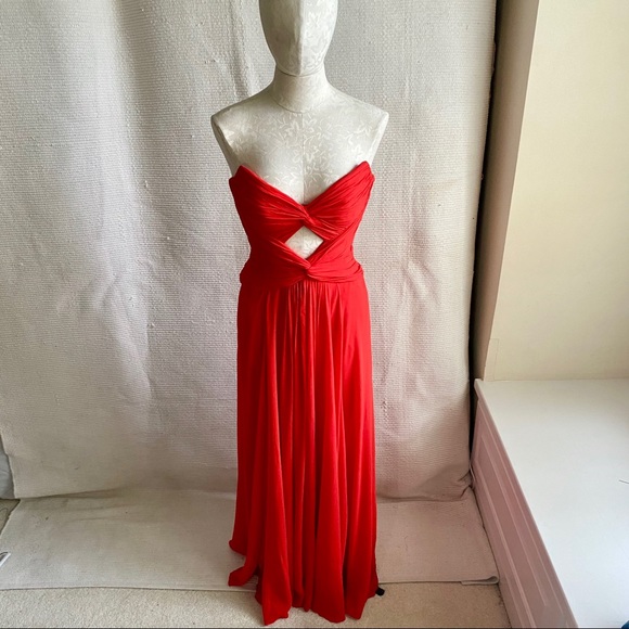 Formal Silk Corset NWOT Strapless Dress Red Cutout - Picture 3 of 8